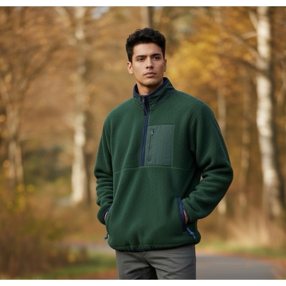 Gap Men's S Fleece Half Zip Jacket Green New Zip Pockets‎ 1113